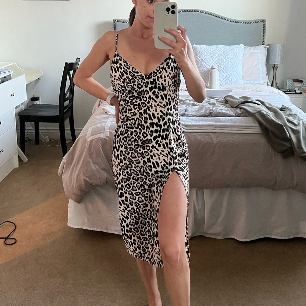 Audrey 3+1 Cheetah Print Midi Dress with Slit